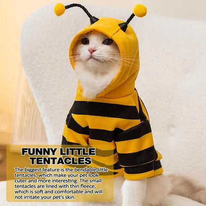 Cat Bee Costume Soft Cat Holiday Cosplay Warm Clothes Pet Bee Halloween Hoodies Halloween Pet Supplies