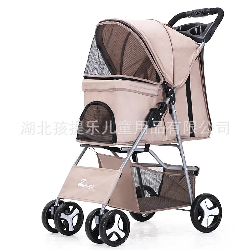 DTC-804 Portable Foldable Pet Cart Cat Dog Four Wheeled Cart Pet Outing Cart Single Handed Delivery with Sunroof