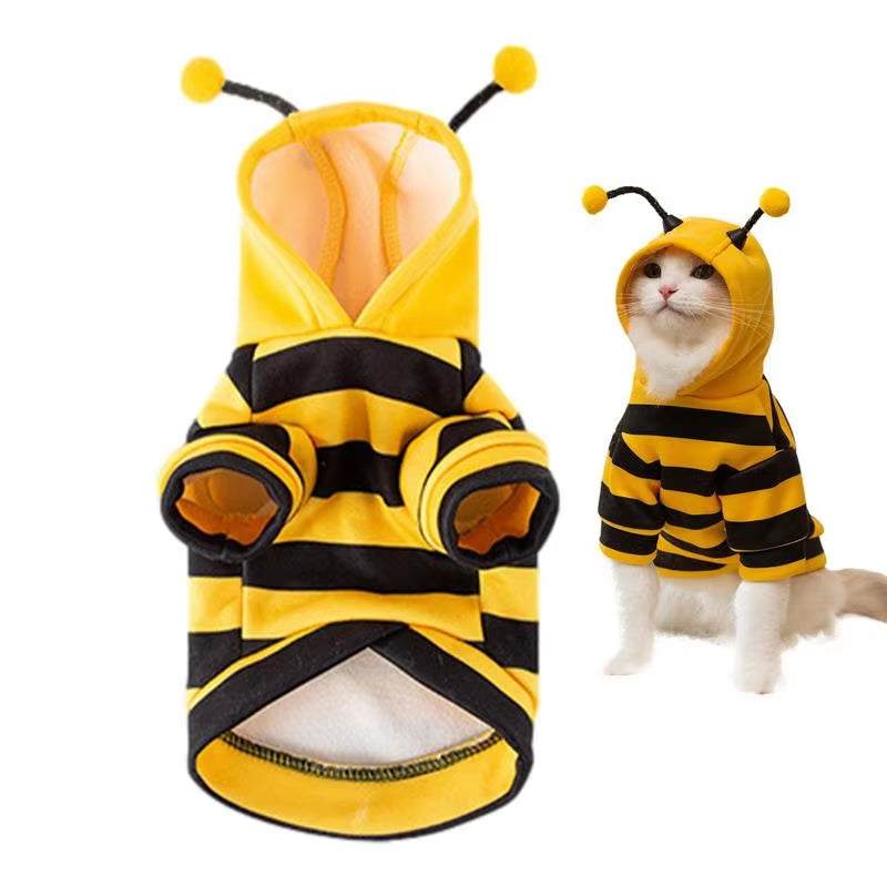 Cat Bee Costume Soft Cat Holiday Cosplay Warm Clothes Pet Bee Halloween Hoodies Halloween Pet Supplies