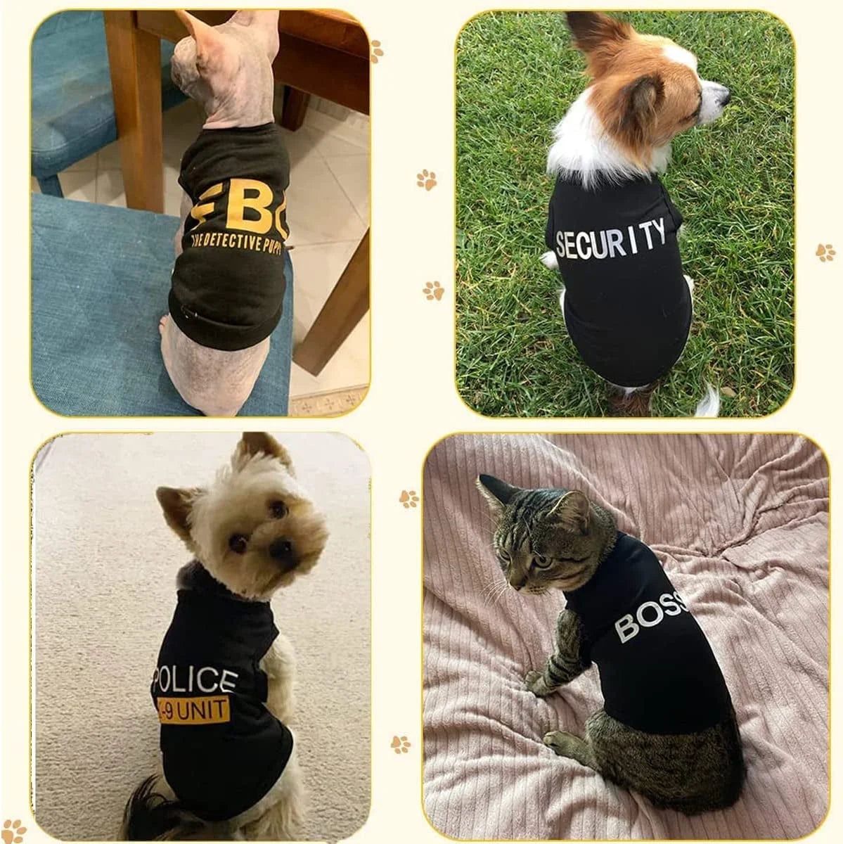 4 Pack Dog Shirts for Small Dog, Breathable Pet T-Shirts Summer Clothes K9 Security Boss FBI Vest for Puppy Boy Girl