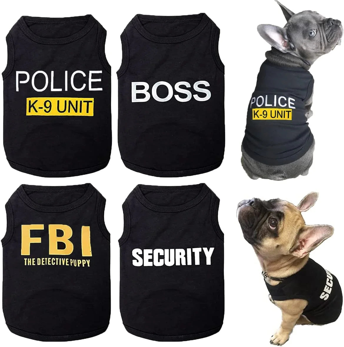 4 Pack Dog Shirts for Small Dog, Breathable Pet T-Shirts Summer Clothes K9 Security Boss FBI Vest for Puppy Boy Girl